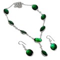 Emerald Quartz Gemstone 925 Silver Necklace and Earrings Set