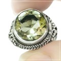 Natural Green Amethyst Gemstone .Solid 925 Silver Ring Size 8 or Q