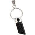 Natural Black Tourmaline Rough and Black Onyx Gemstone Solid .925 Sterling Silver Pendant