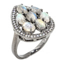 Enchanting Earth Mined Unheated Labradorite, White CZ  Solid .925 S/ Silver Size 8