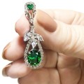 9.31 Cts  Natural Chrome Diopside and White Topaz In Solid .925 Sterling Silver Pendant