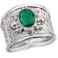 Handmade Victorian Style Natural Indian Emerald Oval Gemstone Solid .925 Silver Ring Size 7 or O