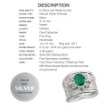 Handmade Victorian Style Natural Indian Emerald Oval Gemstone Solid .925 Silver Ring Size 7 or O