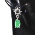 Natural Unheated Brazilian Emerald White CZ Solid .925 Sterling Silver 14k White Gold Earrings