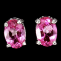 Natural Pink Topaz Oval Gemstone Solid .925 Sterling Silver 14K White Gold Stud Earrings