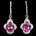 Natural Pink Topaz and White Cubic Zirconia Solid .925 Sterling Silver 14K White Gold Stud Earrings