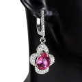 Natural Pink Topaz and White Cubic Zirconia Solid .925 Sterling Silver 14K White Gold Stud Earrings