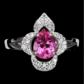 Natural Pink Topaz White Cubic Zirconia Solid .925 Sterling Silver 14K White Gold Ring Size 7 or O