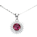 Natural Pink Topaz White Cubic Zirconia Solid .925 Sterling Silver 14K White Gold Necklace