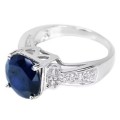 Deluxe Natural Blue Sapphire, White Cubic Zirconia Solid 925 Silver Ring Sz 6.5 OR N