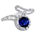 2CT Blue Sapphire and White Topaz  Solid .925 Sterling Silver Ring Size US 8 or Q