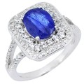 On Special-Natural Blue Sapphire, White Topaz in Solid 925 Sterling Silver Ring Size 7.5 or P