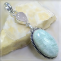 Handmade Natural Aquamarine and Rose Quartz Gemstone 925 Sterling Silver Pendant