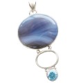 Natural Blue Botswana Agate and Blue Topaz Gemstone in Solid 925 Silver Pendant