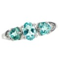 Natural Unheated Apatite, White Cubic Zirconia Solid .925 Silver 14K White Gold Ring Size 6.5 or N