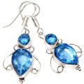 Handmade Faceted Blue Topaz Gemstone .925 Sterling Silver Earrings