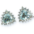 Natural Unheated Aquamarine Trilliant and White CZ Gemstone Solid .925 Sterling Silver Stud Earrings