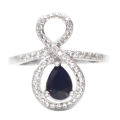 Eternity Genuine Earth -mined Blue Sapphire, White Cubic Zirconia ,Set in Solid.925 Silver Ring Sz 8