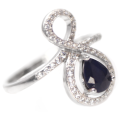 Eternity Genuine Earth -mined Blue Sapphire, White Cubic Zirconia ,Set in Solid.925 Silver Ring Sz 8