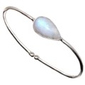 Natural Rainbow Moonstone Pear Gemstone Adjustable .925 Silver Bangle