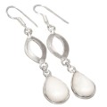 Trendy White Jade Gemstone. 925 Silver Earrings