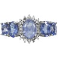 Rare Natural Unheated Tanzanite and White Topaz Ring in Solid .925 Silver Size US 7 or O