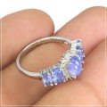 Rare Natural Unheated Tanzanite and White Topaz Ring in Solid .925 Silver Size US 7 or O