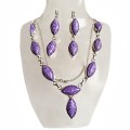 Charming Lilac Exact Match Mosaic Jasper Gemstone 925 Silver Necklace and Earrings