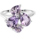 Natural Purple Amethyst Pear and Round Solid .925 Silver 14K White Gold Ring Size 8 or Q