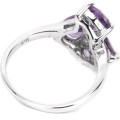 Natural Purple Amethyst Pear and Round Solid .925 Silver 14K White Gold Ring Size 8 or Q