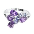 Natural Unheated Purple Amethyst and Tanzanite Solid .925 Silver 14K White Gold Ring Size 7 or O