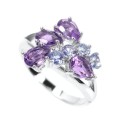 Natural Unheated Purple Amethyst and Tanzanite Solid .925 Silver 14K White Gold Ring Size 7 or O