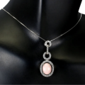 Natural Peruvian Pink Opal Solid .925 Sterling Silver, 14k White Gold Necklace