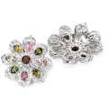 Deluxe Unheated Multi-Tourmaline, White Cubic Zirconia Solid. 925 Sterling Silver Earrings