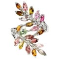 Deluxe Unheated Multi-Tourmaline, White Cubic Zirconia Solid. 925 Sterling Silver Ring Size 9.5