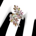 Deluxe Unheated Multi-Tourmaline, White Cubic Zirconia Solid. 925 Sterling Silver Ring Size 9.5