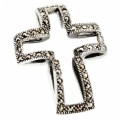 Beautiful Handmade Antique Swiss Marcasite Cross Set in Solid .925 Sterling Silver Pendant