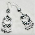 Nepali Exotic Sparkle White Topaz Gemstone .925 Sterling Silver Chandelier Earrings