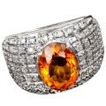 Deluxe Natural Unheated Cognac Citrine Solid .925 Sterling Silver 14K White Gold Ring Size US 6.75 N