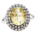 5.65 Cts Natural Sunny Citrine, White Topaz Solid .925 Silver Ring Size 8 or Q