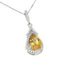 Deluxe Natural Unheated Citrine, White Cubic Zirconia Gemstone  Solid .925 Sterling Silver Necklace