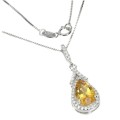 Deluxe Natural Unheated Citrine, White Cubic Zirconia Gemstone  Solid .925 Sterling Silver Necklace