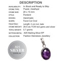 Handmade Faceted Purple Amethyst Oval Gemstone .925 Silver Pendant