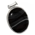 Handmade Natural Banded Black Onyx  Gemstone .925 Silver Pendant