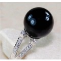 3 Cts Natural Black Onyx , White Topaz Solid .925 Silver Ring Size 7 or O