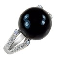 3 Cts Natural Black Onyx , White Topaz Solid .925 Silver Ring Size 7 or O