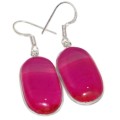 Natural Pink Botswana Lace Agate Oval Gemstone .925 Sterling Silver Earrings