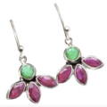 Natural Ruby Emerald Marquise Gemstone Solid .925 Sterling Silver Earrings