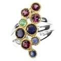 Natural Iolite, Emerald Garnet Sapphire Two Tone Solid .925 Sterling Silver Ring Size 9 or R 1/2