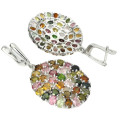 58 cts Deluxe Unheated Multi-Tourmaline  Solid. 925 Sterling Silver Earrings